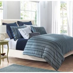 Discount ???? HiEnd Accents 3 Pc Harper Stripe Duvet Set, Super King Blue ????