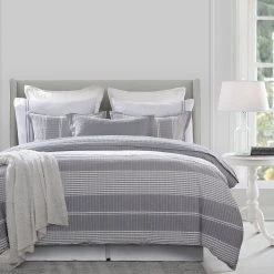 Flash Sale ???? HiEnd Accents 3 Pc Lane Stripe Duvet Set, Super King Gray ????