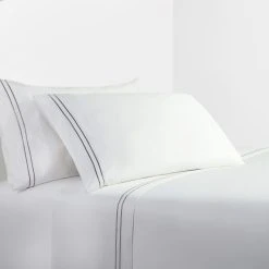 Best Sale ???? HiEnd Accents 350 TC White Sheet Set With Gray Stripe Embroidery ????