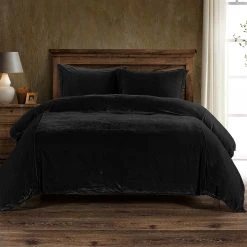 Promo ???? HiEnd Accents Stella Faux Silk Velvet Duvet Cover Set, 3PC Stone ✨ -HiEnd Accents shop 3PC Stella Silk Velvet Duvet Set 1