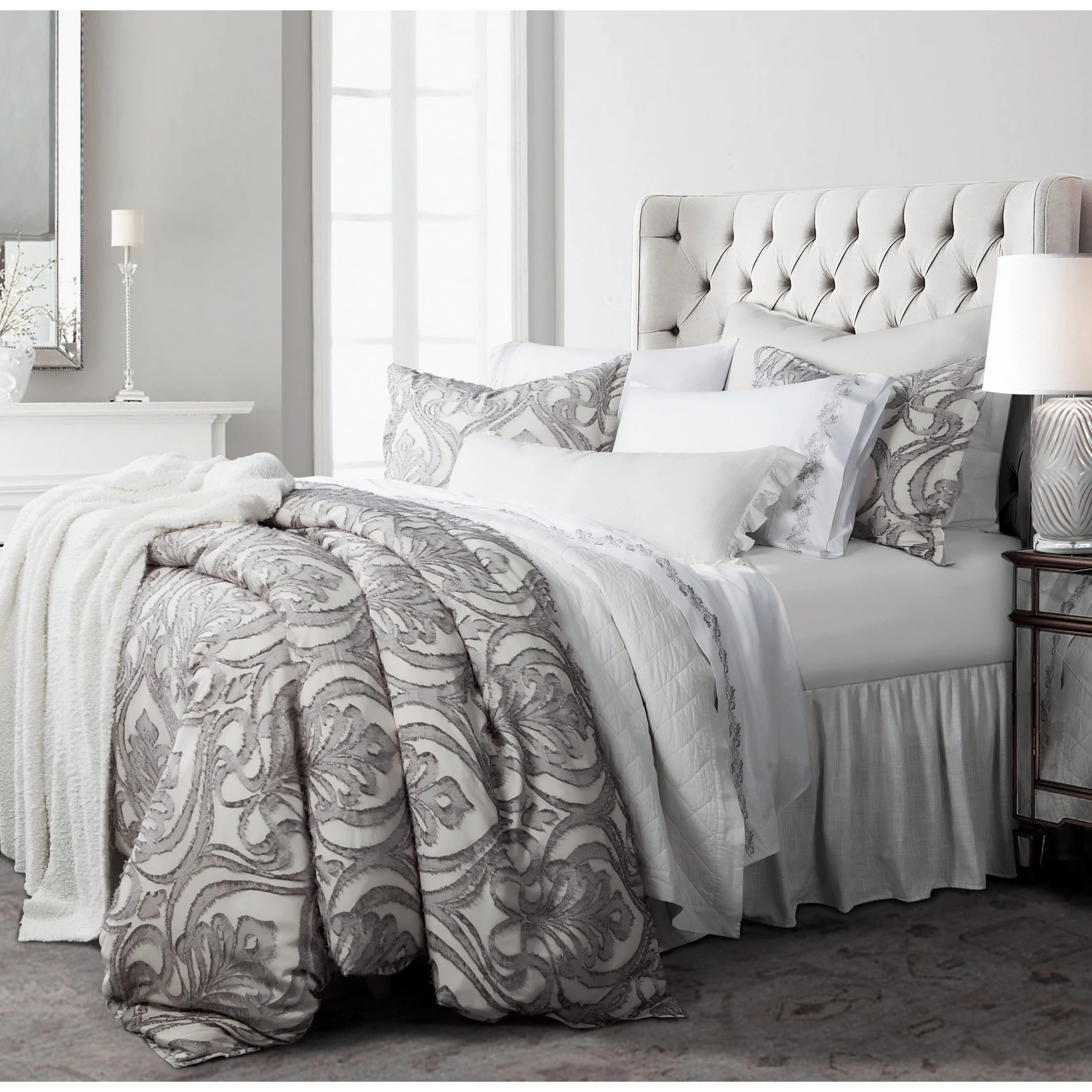 Best deal ???? HiEnd Accents 3 Pc Nicole Damask Duvet Set, Super Queen Gray ???? 3 Best deal ???? HiEnd Accents 3 Pc Nicole Damask Duvet Set, Super Queen Gray ????