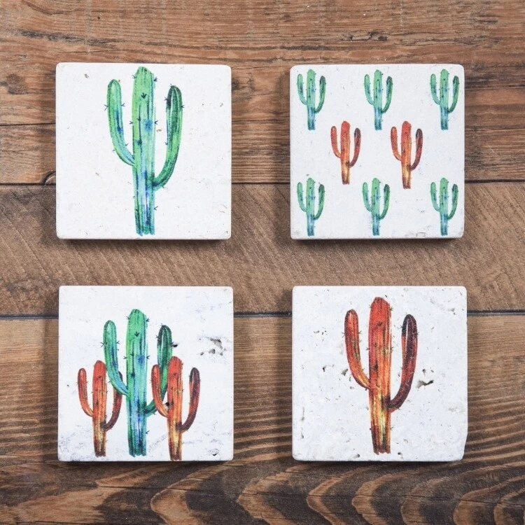Outlet ✨ HiEnd Accents Bright Cactus Coasters, Set Of 4 ✨ 3 Outlet ✨ HiEnd Accents Bright Cactus Coasters, Set Of 4 ✨