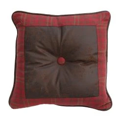 Flash Sale ???? HiEnd Accents Brown Faux Leather And Red Plaid 18-inch Square Throw Pillow ????