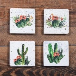 Promo ???? HiEnd Accents Cactus Blooms Coasters, Set Of 4 ????