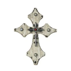 Hot Sale ⭐ HiEnd Accents Cream Wood Cross W/Silver And Red Accents ????