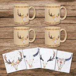 Best Sale ???? HiEnd Accents Desert Skull Bohemian Mug And Coaster 8 PC Set ????