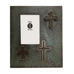 Wholesale ???? HiEnd Accents Distressed Three Crosses Frame (EA), 4X6 Turquoise ????