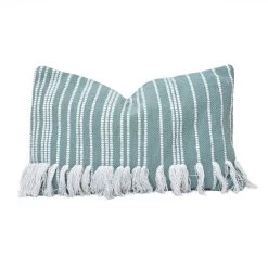Best Sale ???? HiEnd Accents Fringed Stripe Lumbar Rug Pillow, 16"x26" Light Blue ????
