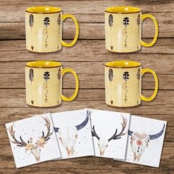 Discount ⭐ HiEnd Accents Large Arrow Bohemian Mug And Desert Skull Coaster 8 PC Set ????