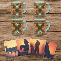 Wholesale ???? HiEnd Accents Mesa Southwestern Mug And Cowboy Sunset Coaster 8 PC Set ????