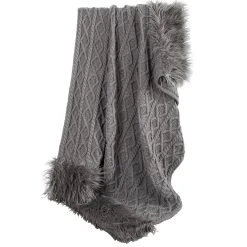 Best reviews of ✔️ HiEnd Accents Nordic Cable Knit Throw With Faux Mongolian Fur Trim, 50x80 Grey ????