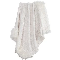 Outlet ???? HiEnd Accents Nordic Cable Knit Throw With Faux Mongolian Fur Trim, 50x80 White ????