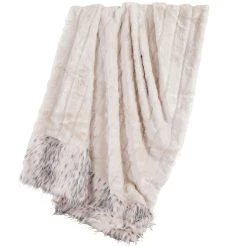 Buy ✨ HiEnd Accents Oversized White Faux Mink Throw With Faux Snow Leopard Fur Detail, 50x80 White ????