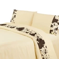 Promo ⭐ HiEnd Accents Printed Cowhide Bed Sheet Set Chocolate ????