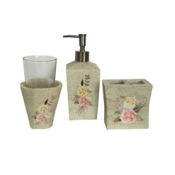 Outlet ???? HiEnd Accents Rose Floral 3 Piece Bath Accessory Set ???? -HiEnd Accents shop HiEnd Accents Rose Floral 3 Piece Bath Accessory Set 1