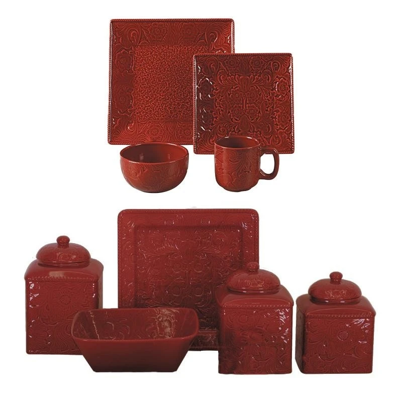 Brand new ⭐ HiEnd Accents Savannah Ceramic Canister Set, 3PC Red ???? 4 Brand new ⭐ HiEnd Accents Savannah Ceramic Canister Set, 3PC Red ???? - Image 2