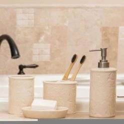 Hot Sale ???? HiEnd Accents Savannah Ceramic Countertop Bathroom Set, 4PC Red ???? -HiEnd Accents shop HiEnd Accents Savannah Ceramic Countertop Bathroom Set2C 4PC 1