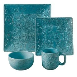 Outlet ???? HiEnd Accents Savannah Ceramic Dinnerware Set, 16PC Turquoise ???? -HiEnd Accents shop HiEnd Accents Savannah Ceramic Dinnerware Set2C 16PC 5