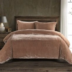 Promo ???? HiEnd Accents Stella Faux Silk Velvet Duvet Cover Set, 3PC Stone ✨ -HiEnd Accents shop HiEnd Accents Stella Faux Silk Velvet Duvet Cover Set2C 3PC 5