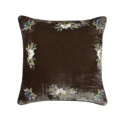 Promo ???? HiEnd Accents Stella Western Floral Embroidered Faux Silk Velvet Pillow Midnight Blue ????