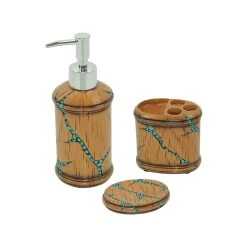 Hot Sale ???? HiEnd Accents Turquoise Inlay 3 PC Bathroom Set - Tan, Turquoise ⌛