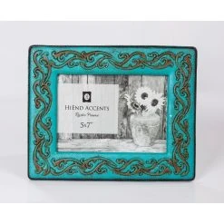 Hot Sale ???? HiEnd Accents Turquoise Leather Scrolled Picture Frame, 5x7 ????