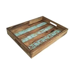 Coupon ???? HiEnd Accents Wooden Tray With Turquoise Inlay ????