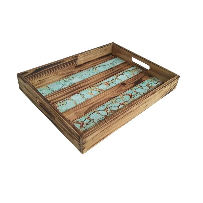 Coupon ???? HiEnd Accents Wooden Tray With Turquoise Inlay ???? 3 Coupon ???? HiEnd Accents Wooden Tray With Turquoise Inlay ????