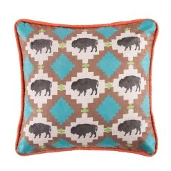 Cheap ???? HiEnd Accents Multi Buffalo Design Pillow With Embroidery Details, 18x18 ????