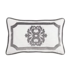 Brand new ???? HiEnd Accents Oblong Linen Pillow With Velvet Embroidery, 16x26 Gray ????