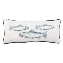 Cheap ⭐ HiEnd Accents School Of Trouts Pillow With Blue Piping , 12x30 ⭐