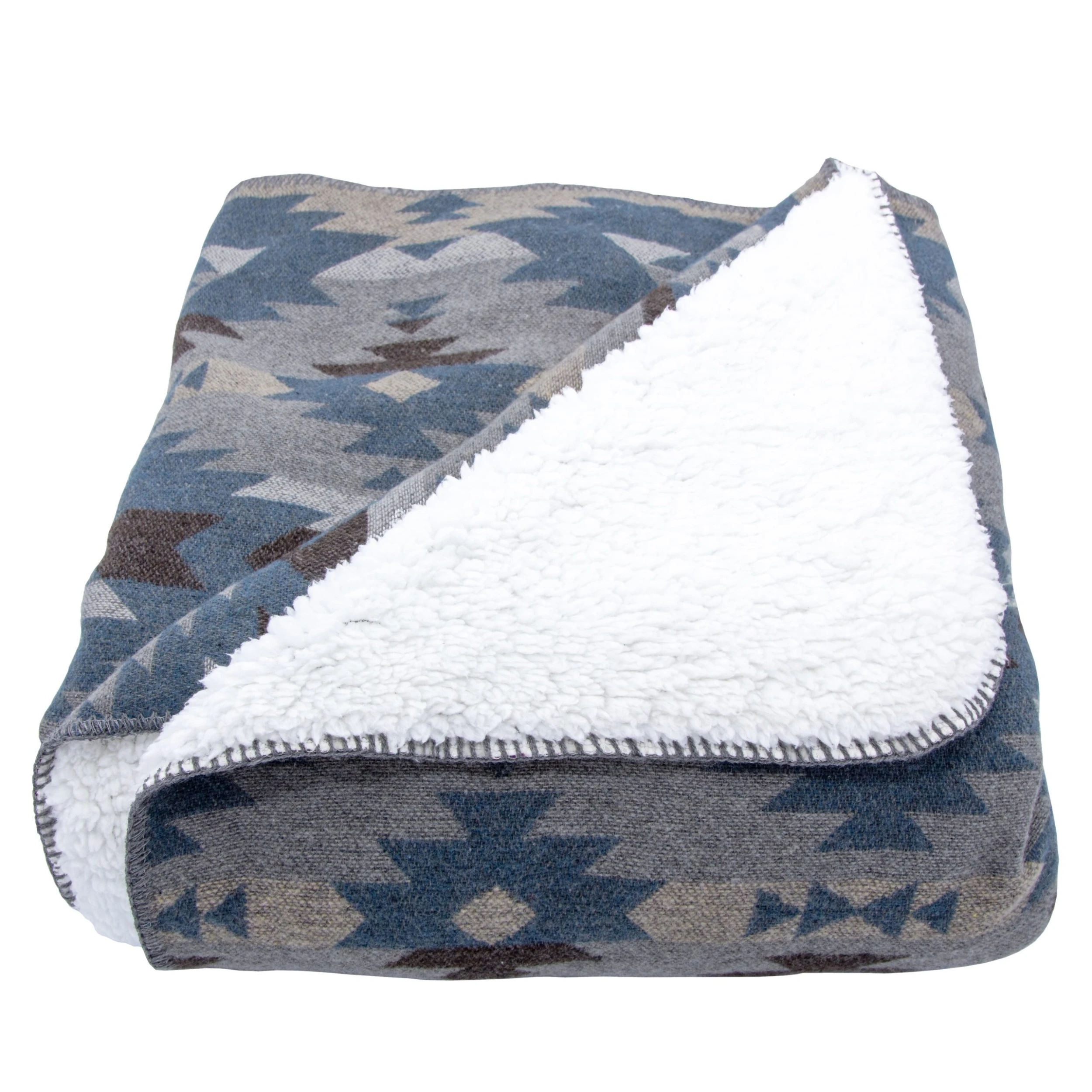 New ???? HiEnd Accents Southwest Design Throw With Shearling Back , 50x60 Blue ✔️ 3 New ???? HiEnd Accents Southwest Design Throw With Shearling Back , 50x60 Blue ✔️