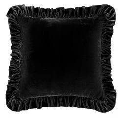 Promo ???? HiEnd Accents Stella Faux Silk Velvet Ruffled Euro Sham, 27"x27" Midnight Blue ????