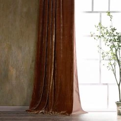 Deals ⭐ HiEnd Accents Stella Lined Faux Silk Velvet Curtain, 48"x108" Copper Brown ❤️ -HiEnd Accents shop Stella Lined Silk velvet Curtain2C 48x10822 7